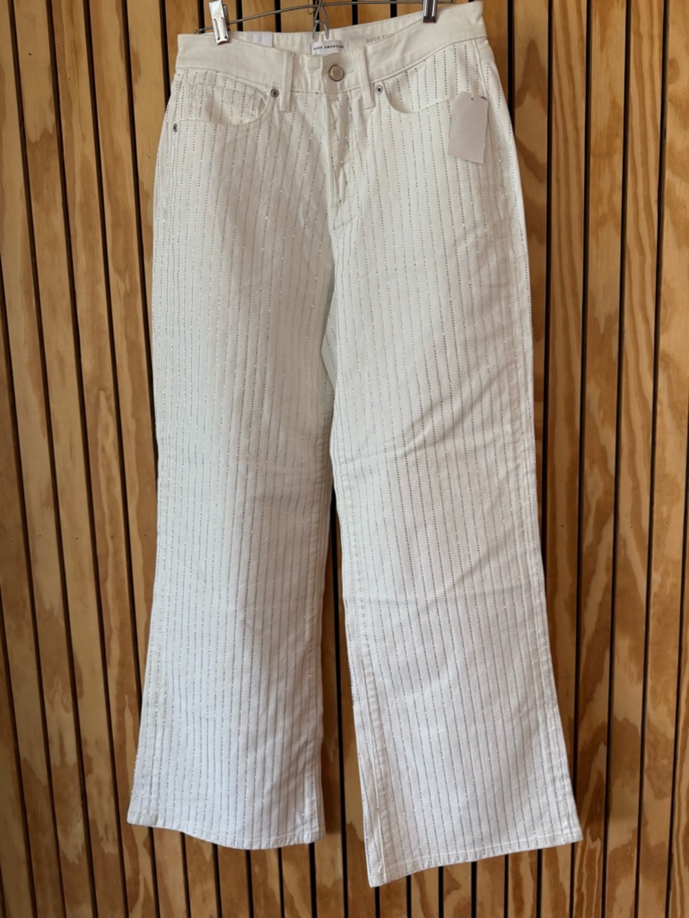 GOOD AMERICAN Wide-Leg Women’s Jeans W/ Rhinestone Pinstripes - 26/2 - Picture 8 of 13